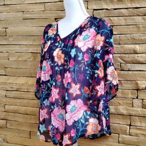 Style & co. Sheer Summer Pleated Flora Top-NWT